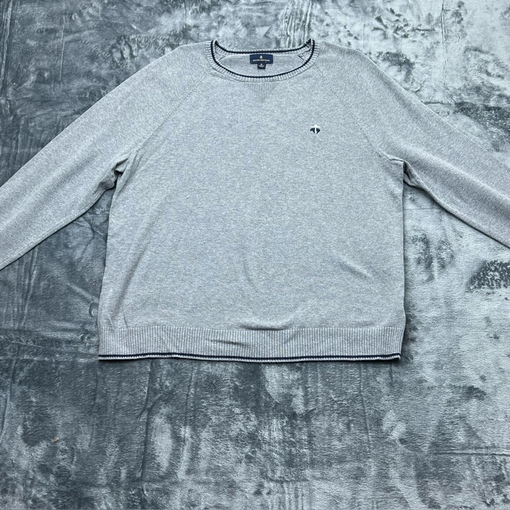 Brooks Brothers Men's XL Grey Cotton Crew Neck Sweater Embroidered Golden Fleece